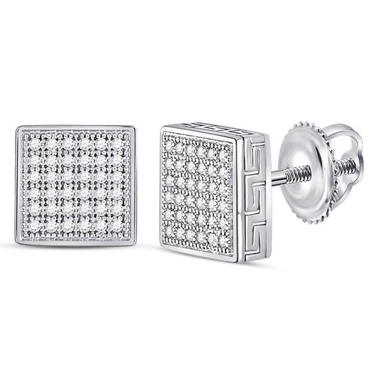 14kt White Gold Round Diamond Square Cluster Stud Earrings 1/5 Cttw