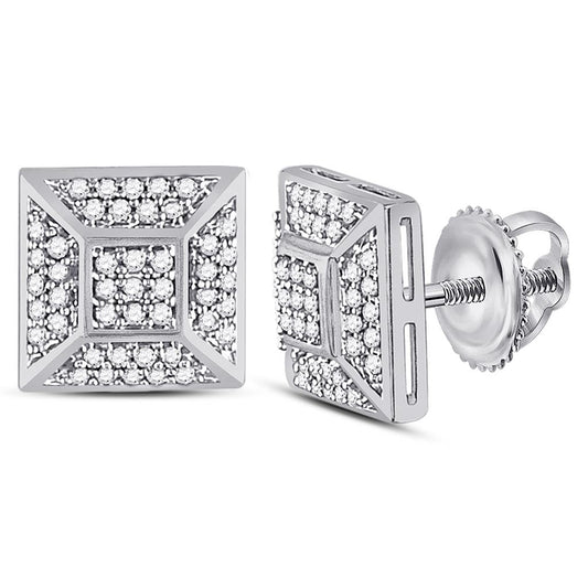 14kt White Gold Round Diamond Square Cluster Stud Earrings 1/5 Cttw