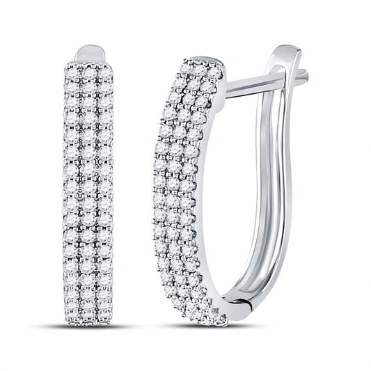 14kt White Gold Round Diamond Triple Row Hoop Earrings 1/4 Cttw