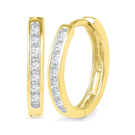 10k Yellow Gold Round Diamond Hoop Earrings 1/6 Cttw