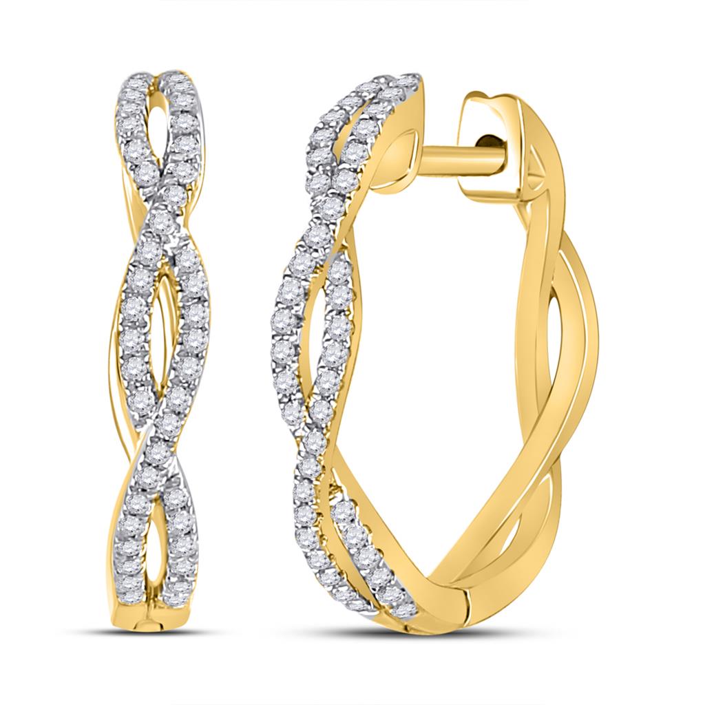 10k Yellow Gold Round Diamond Twist Hoop Earrings 1/5 Cttw