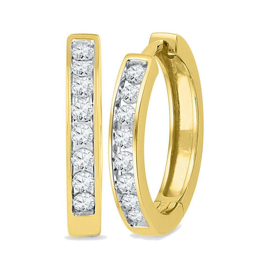 10k Yellow Gold Round Diamond Hoop Earrings 1/2 Cttw
