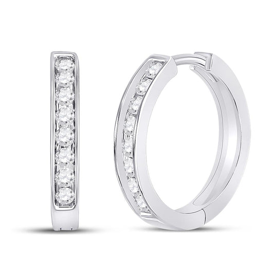 14k White Gold Round Diamond Hoop Earrings 1/2 Cttw