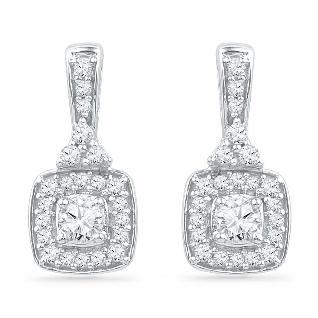 14k White Gold Round Diamond Square Dangle Earrings 1/2 Cttw