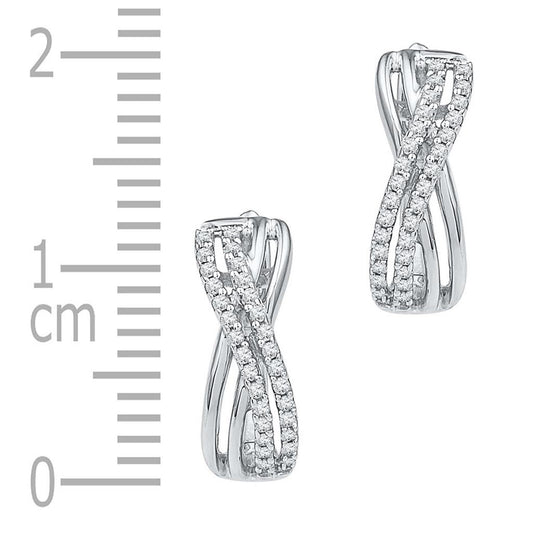 14k White Gold Round Diamond Hoop Earrings 1/5 Cttw
