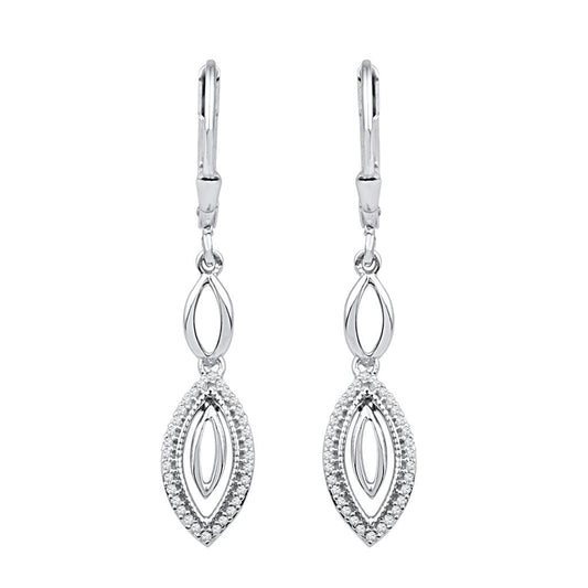 14k White Gold Round Diamond Oval Dangle Earrings 1/5 Cttw