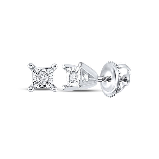14k White Gold Round Diamond Solitaire Earrings 1/20 Cttw