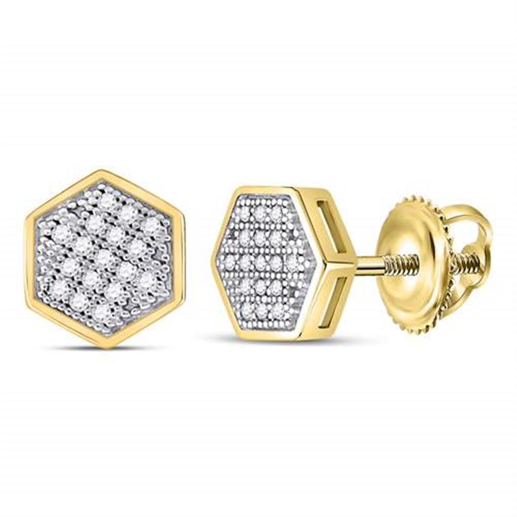 10k Yellow Gold Round Diamond Hexagon Earrings 1/10 Cttw