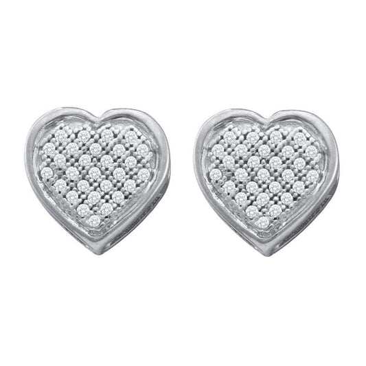 14k White Gold Round Diamond Heart Cluster Earrings 1/6 Cttw