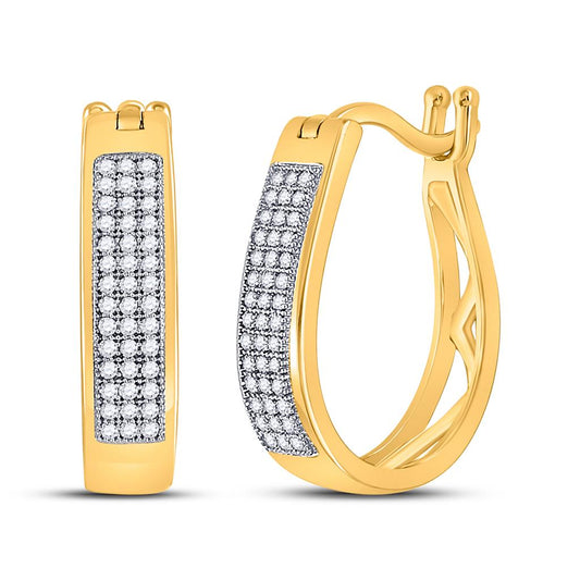 10k Yellow Gold Round Diamond Hoop Earrings 1/4 Cttw