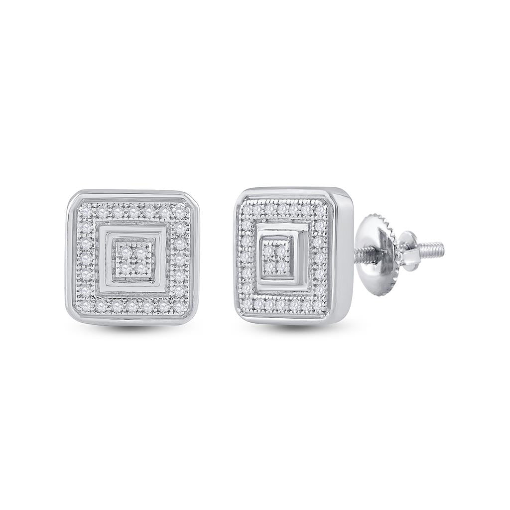 14k White Gold Round Diamond Square Earrings 1/6 Cttw