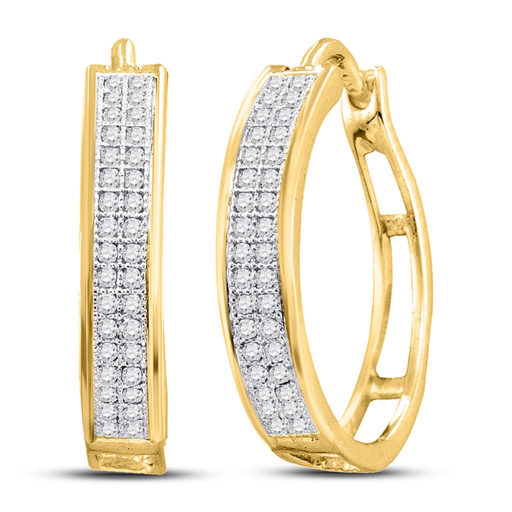 10k Yellow Gold Round Diamond Hoop Earrings 1/5 Cttw
