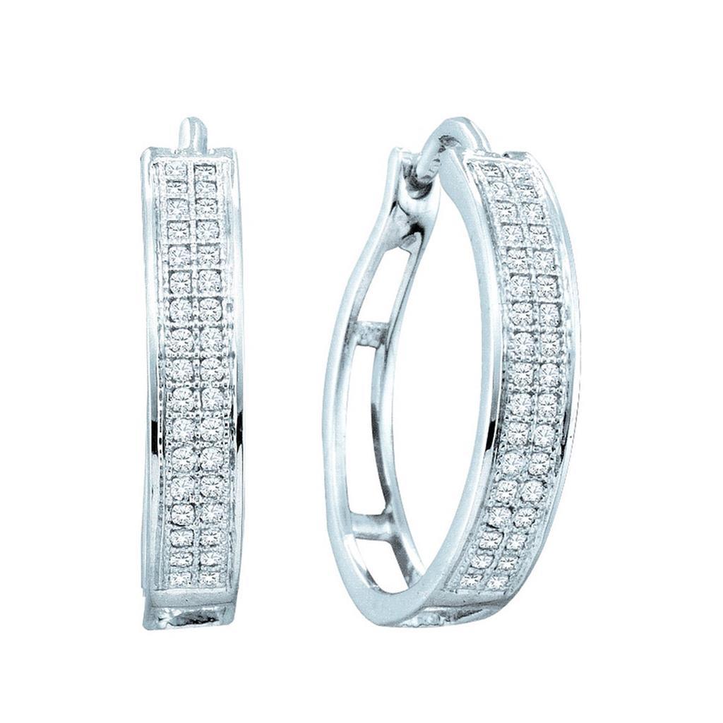 14k White Gold Round Diamond Hoop Earrings 1/5 Cttw