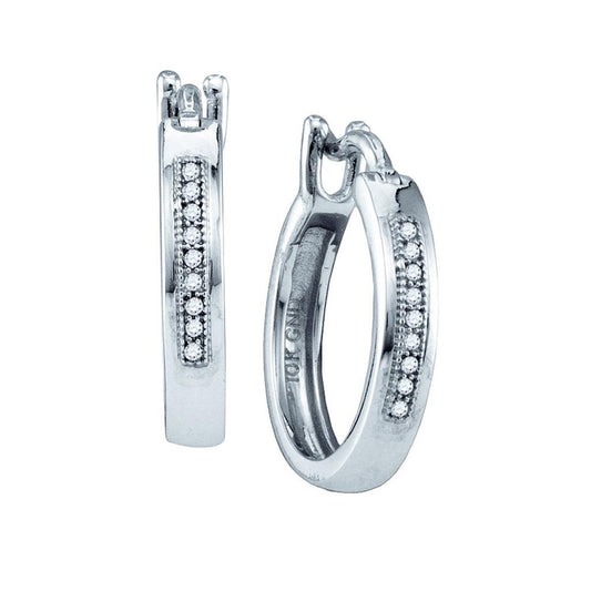 14k White Gold Round Diamond Hoop Earrings 1/20 Cttw