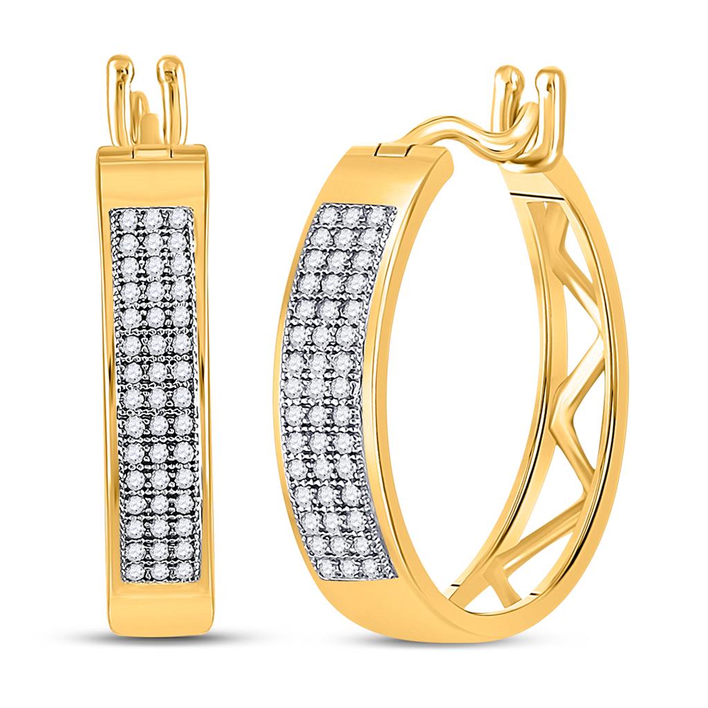 10kt Yellow Gold Round Diamond Triple Row Hoop Earrings 1/4 Cttw