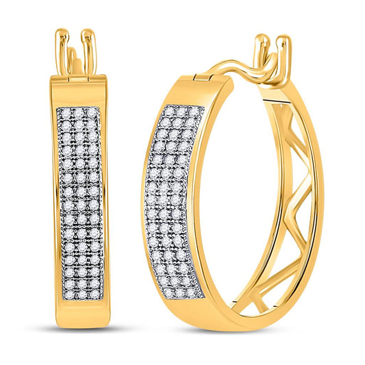 10kt Yellow Gold Round Diamond Triple Row Hoop Earrings 1/4 Cttw