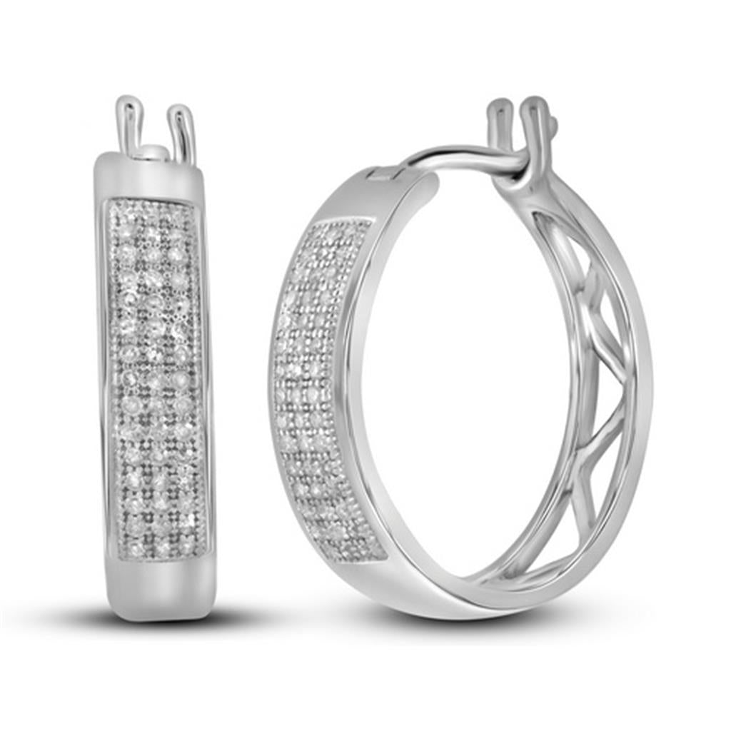 14kt White Gold Round Diamond Triple Row Hoop Earrings 1/4 Cttw