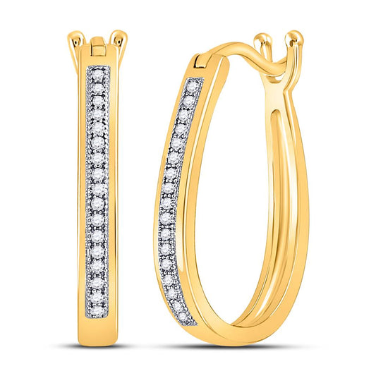 10k Yellow Gold Round Diamond Oblong Hoop Earrings 1/10 Cttw