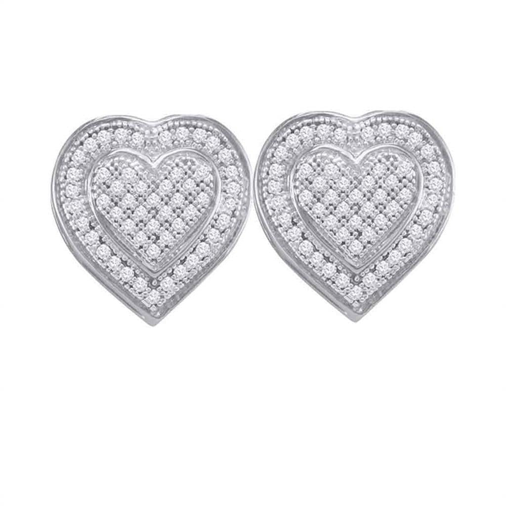 14k White Gold Round Diamond Heart Cluster Earrings 1/4 Cttw
