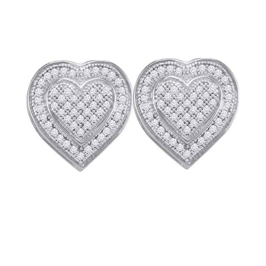 14k White Gold Round Diamond Heart Cluster Earrings 1/4 Cttw