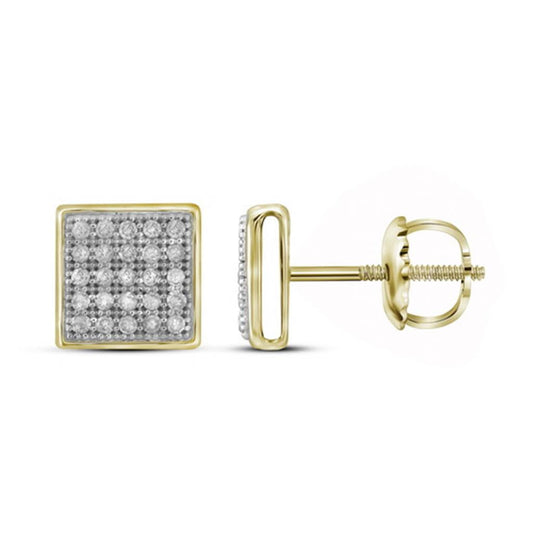 10k Yellow Gold Round Diamond Square Earrings 1/6 Cttw