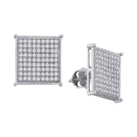 14k White Gold Round Diamond Cluster Earrings 1/5 Cttw