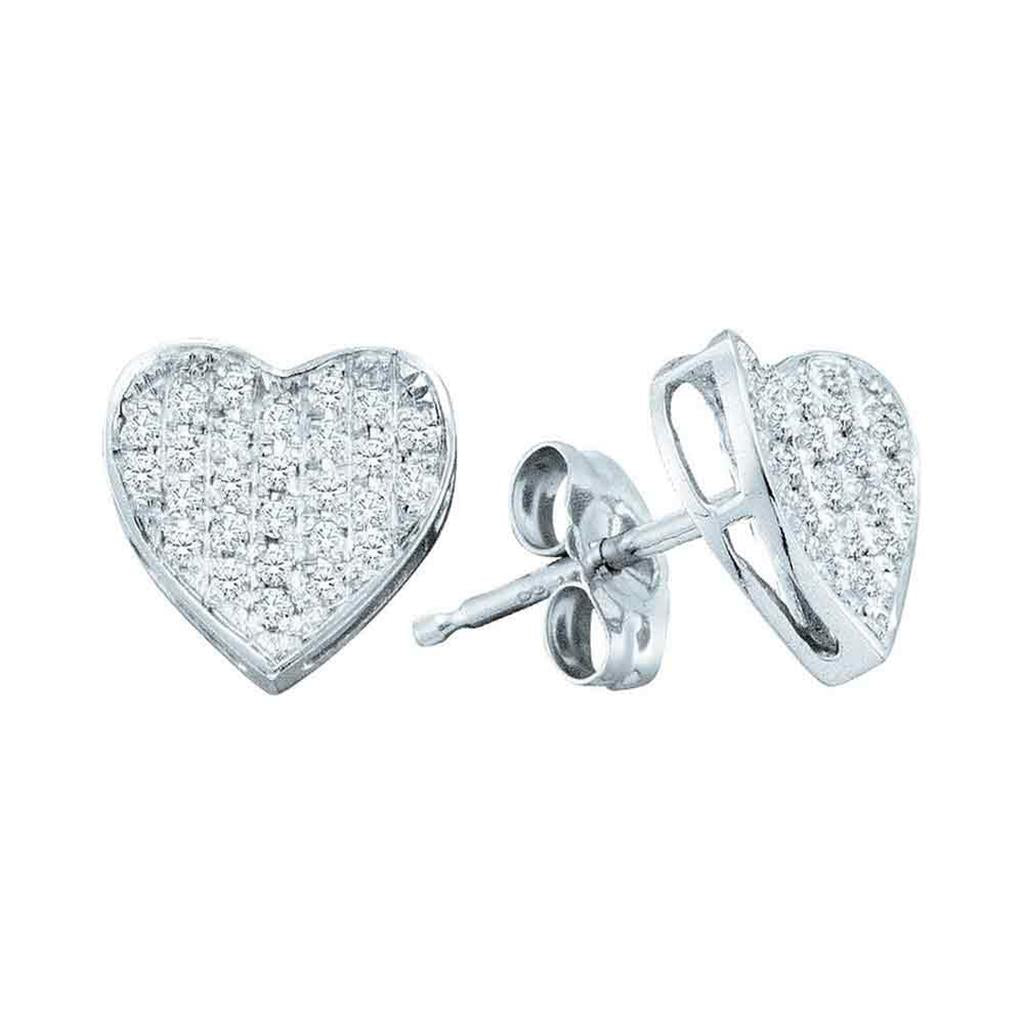 14k White Gold Round Diamond Concave Heart Earrings 1/5 Cttw