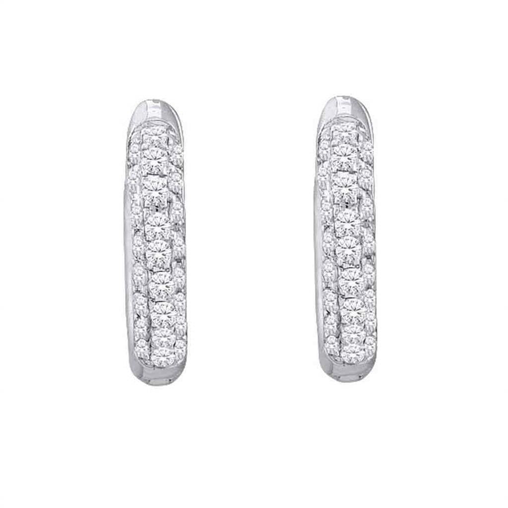 14k White Gold Round Diamond Hoop Earrings 1/6 Cttw