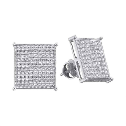 14k White Gold Round Diamond Cluster Earrings 1/10 Cttw