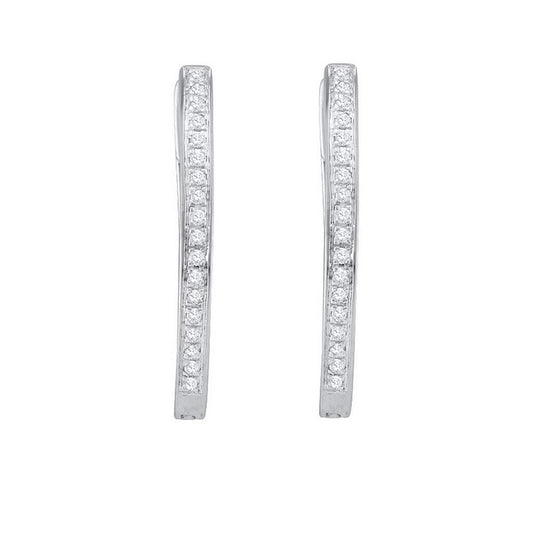14k White Gold Round Diamond Hoop Earrings 1/10 Cttw
