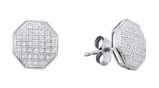 14k White Gold Round Diamond Octagon Cluster Earrings 1/5 Cttw