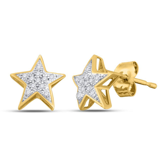 10k Yellow Gold Round Diamond Star Earrings 1/20 Cttw