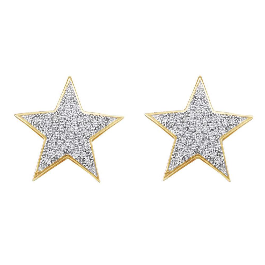 10k Yellow Gold Round Diamond Star Cluster Stud Earrings 1/4 Cttw