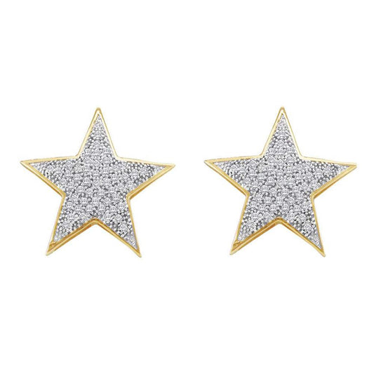 10k Yellow Gold Round Diamond Star Cluster Stud Earrings 1/4 Cttw
