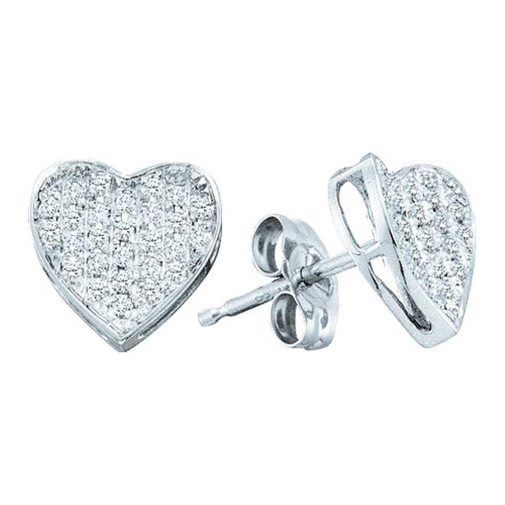 14k White Gold Round Diamond Heart Cluster Earrings 1/4 Cttw