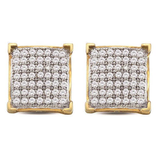 10k Yellow Gold Round Diamond Square Cluster Earrings 1/4 Cttw