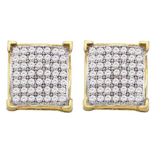 10k Yellow Gold Round Diamond Square Earrings 1/3 Cttw
