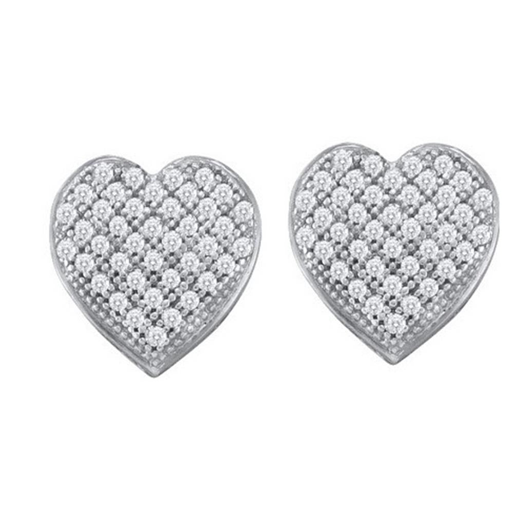 14k White Gold Round Diamond Heart Cluster Earrings 1/10 Cttw