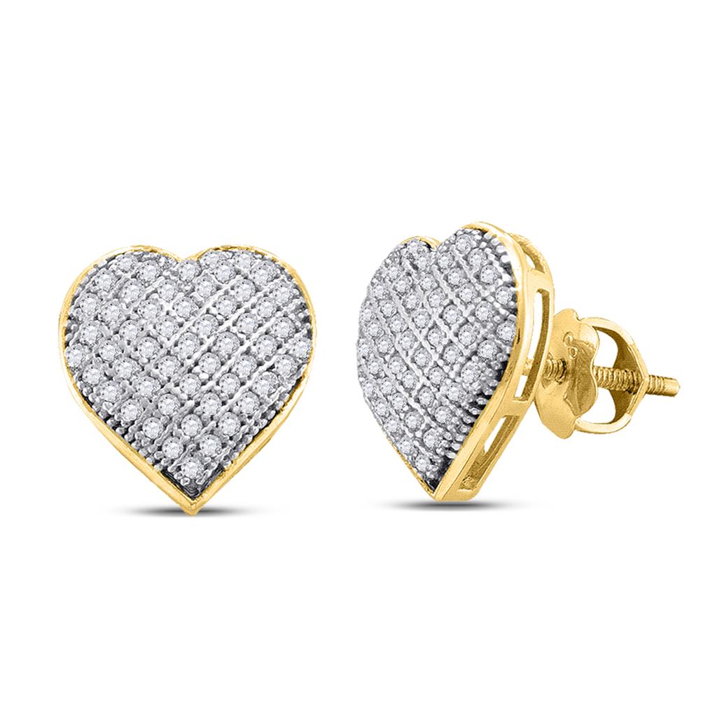 10k Yellow Gold Round Diamond Heart Earrings 1/3 Cttw