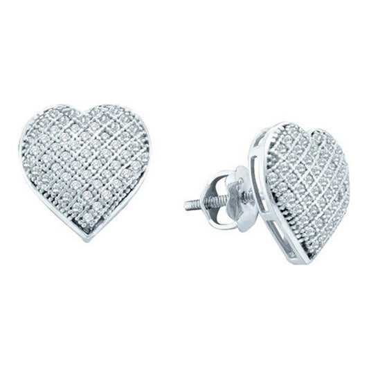 14k White Gold Round Diamond Heart Cluster Earrings 1/3 Cttw