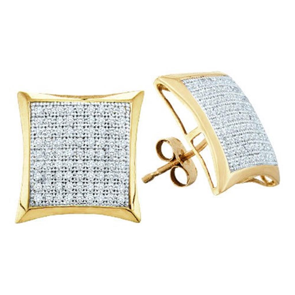 10k Yellow Gold Round Diamond Square Earrings 1/10 Cttw