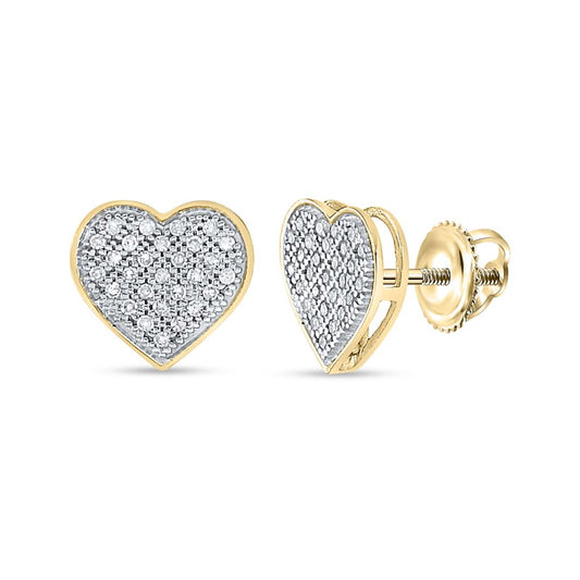 10k Yellow Gold Round Diamond Heart Earrings 1/6 Cttw