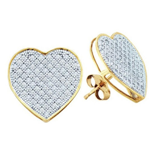 14k White Gold Round Diamond Heart Earrings 1/6 Cttw