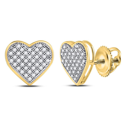 10k Yellow Gold Round Diamond Heart Earrings 1/5 Cttw