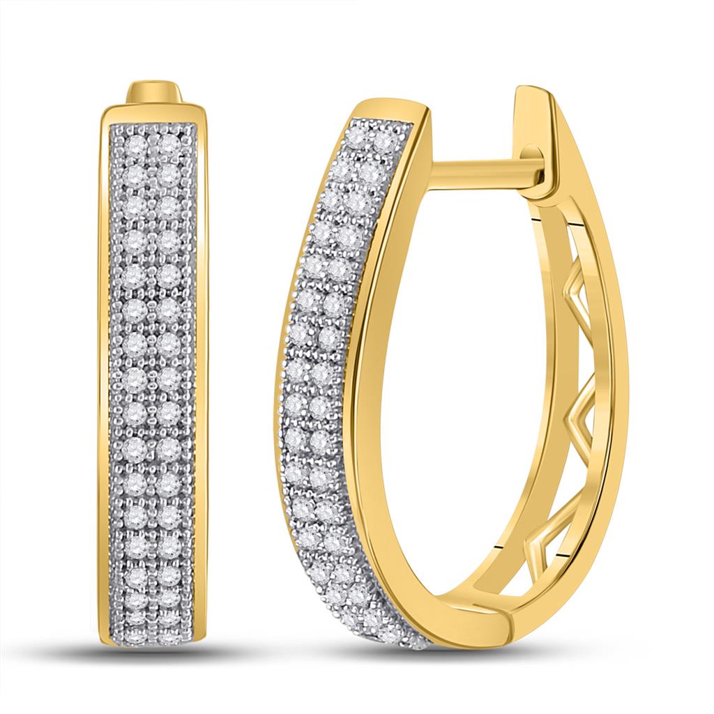 10k Yellow Gold Round Diamond Double Row Hoop Earrings 1/5 Cttw