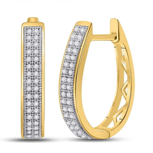 10k Yellow Gold Round Diamond Double Row Hoop Earrings 1/5 Cttw