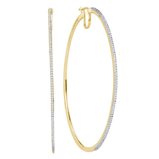 10k Yellow Gold Round Diamond Hoop Earrings 1/2 Cttw