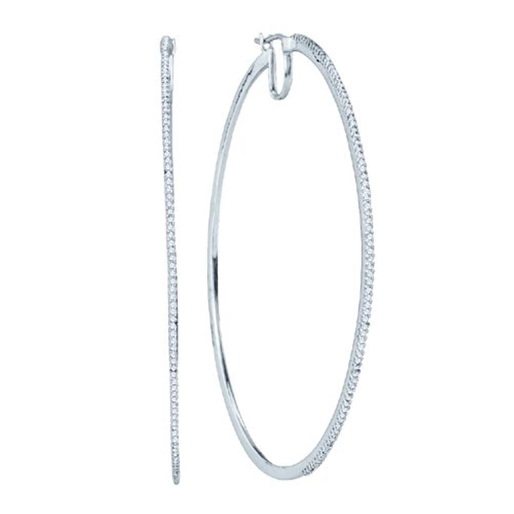 14k White Gold Round Diamond Hoop Earrings 1/2 Cttw