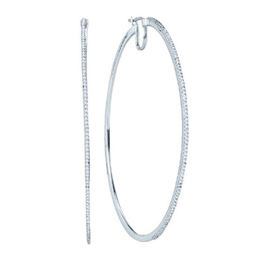 14k White Gold Round Diamond Hoop Earrings 1/2 Cttw