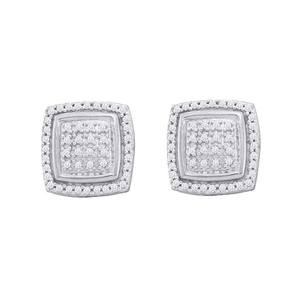 14k White Gold Round Diamond Square Earrings 1/4 Cttw